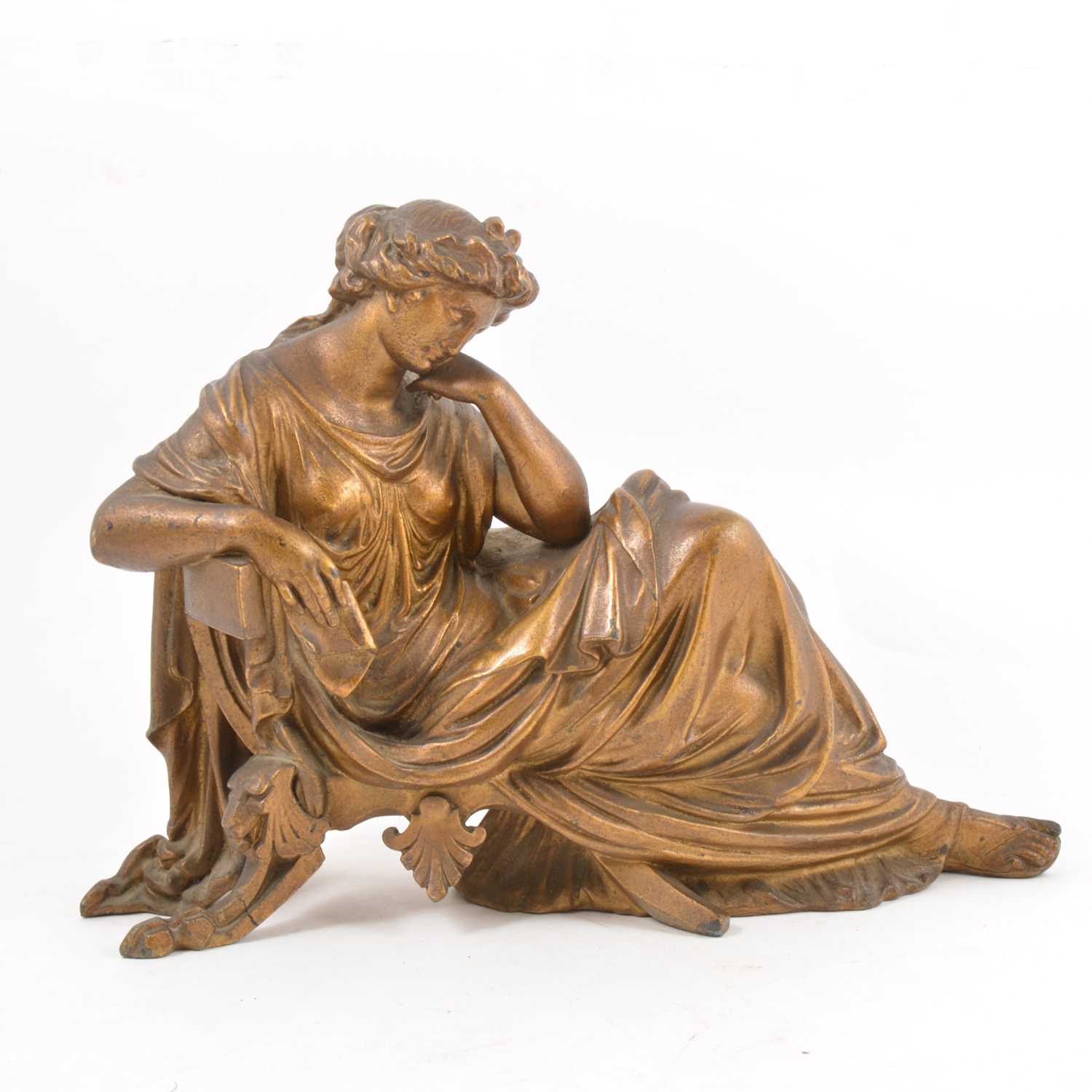 Lot 190 - Gilt metal sculpture of a reclining lady