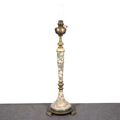 Lot 1494 - An Edwardian Burslem type stoneware and brass-mounted oil lamp