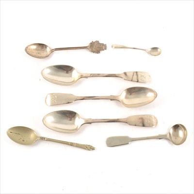 Lot 178 - A collection of silver tea and coffee spoons, sugar tongs, all various dates and makers.