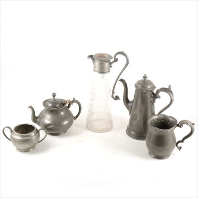 Lot 138 - A pewter coffee pot, James Dixon & Sons, Georgian pewter, etc