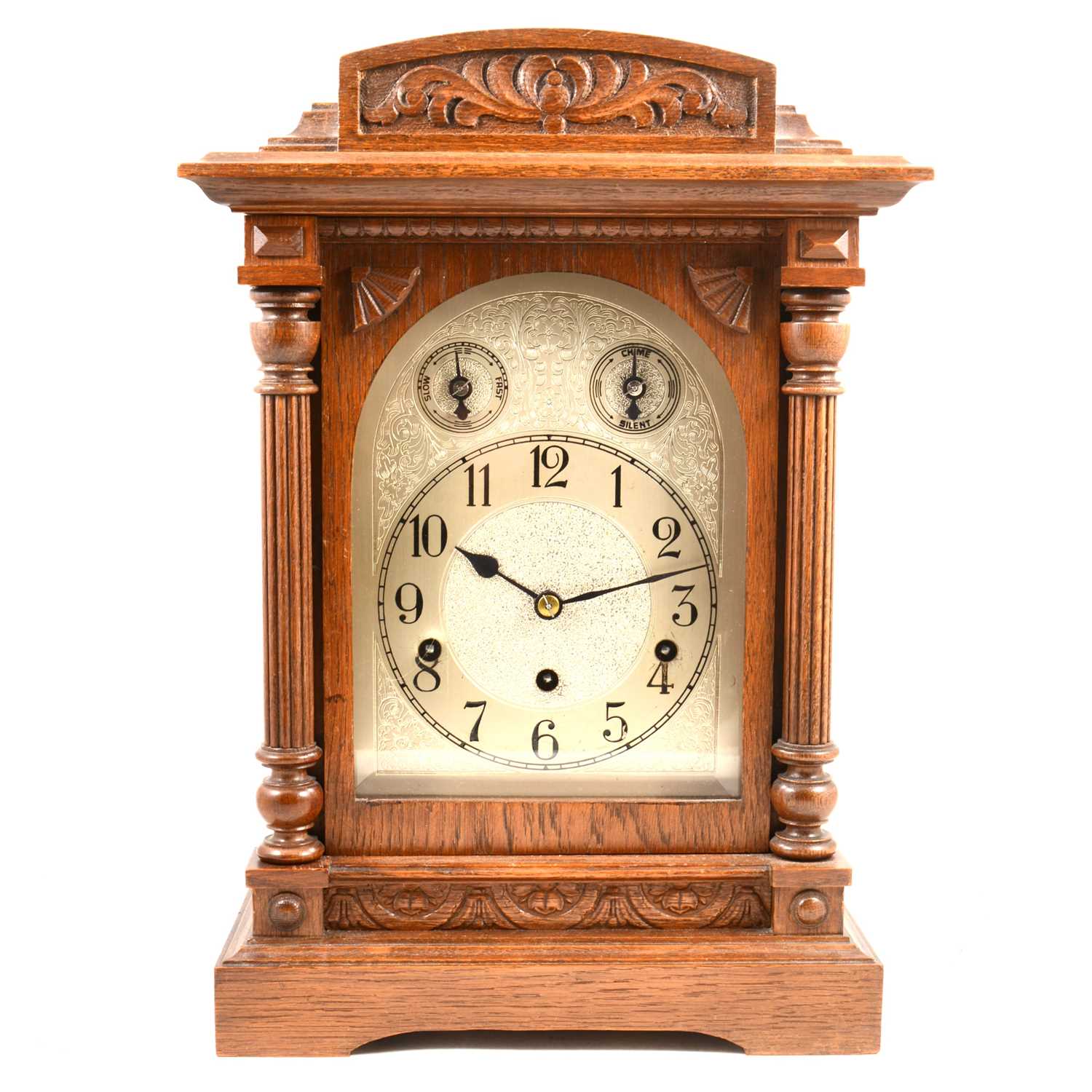 Lot 1409 Edwardian oak mantel clock,