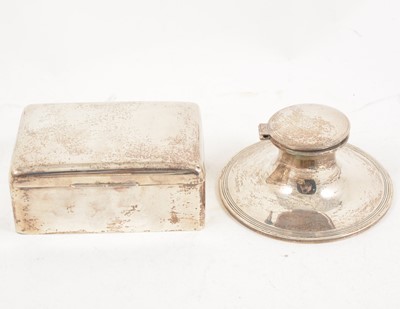 Lot 1179 - A silver cigarette/jewel box and a capstan inkwell.