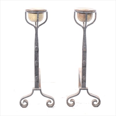 Lot 337 - A pair of wrought iron andirons