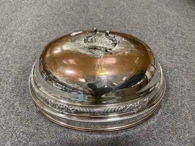 Lot 1084 - Silver plated oval meat dish cover, 40cm