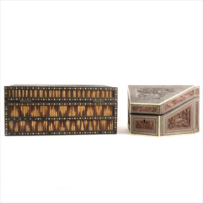 Lot 234 - An Indian sandalwood slope front stationery box and a quill work box