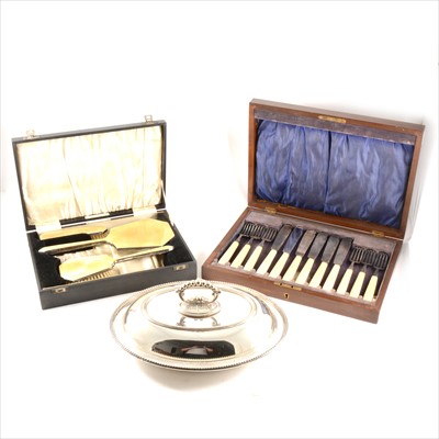 Lot 222 - Silver and enamel dressing table set