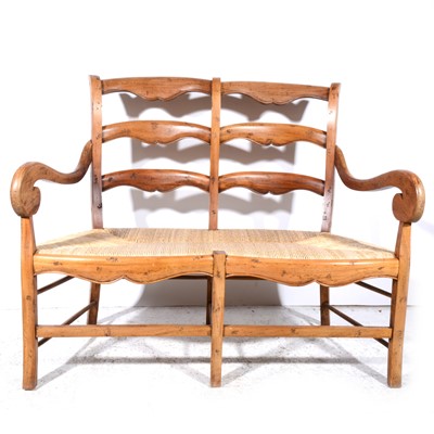 Lot 358 - A teak twin-back two seat chair/ bench