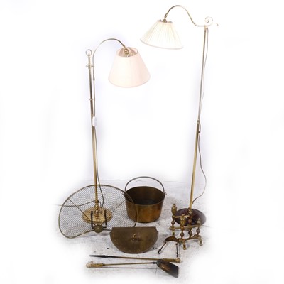 Lot 112 - A modern brass adjustable standard lamp, etc