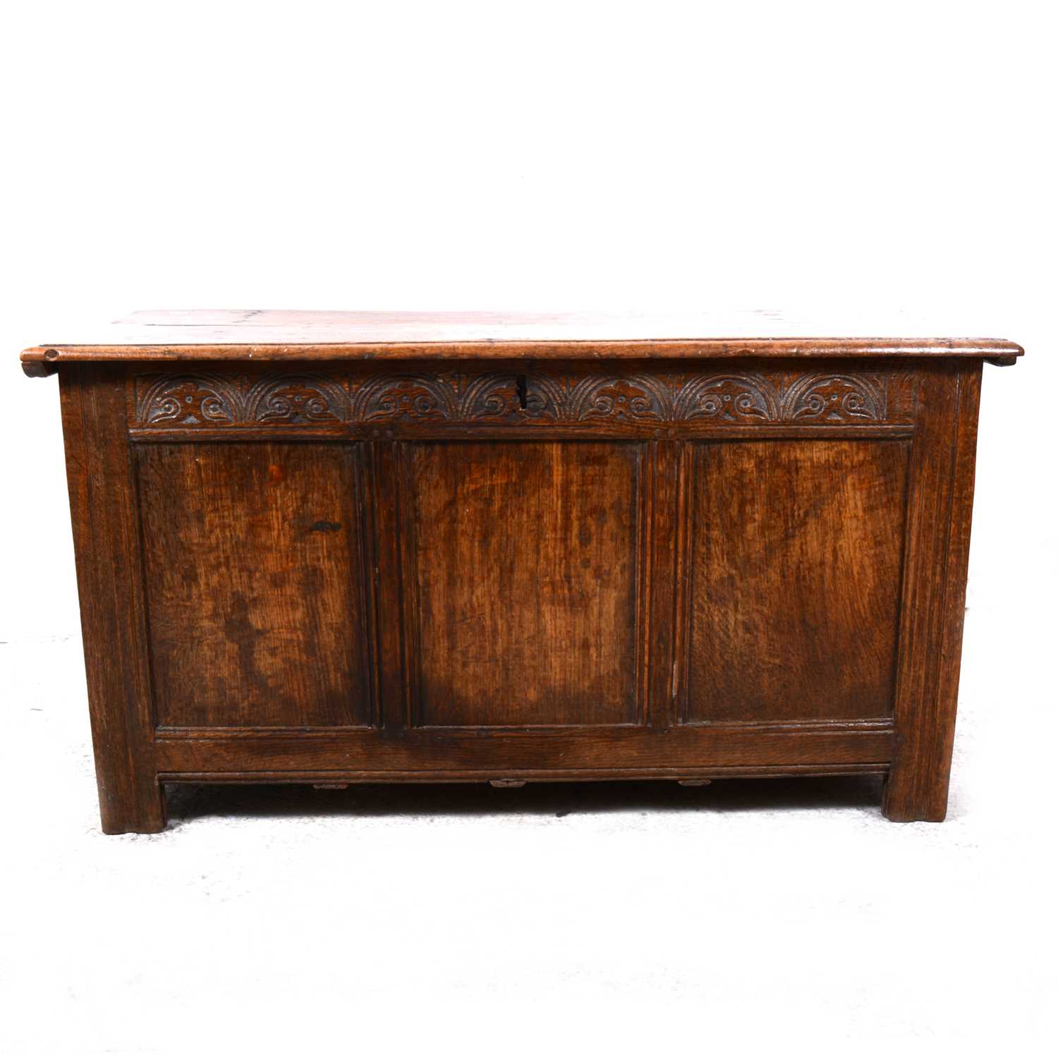 Lot 63 - A joined oak coffer, basically early 18th Century