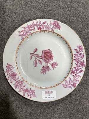 Lot 5 - A Chinese famille rose plate, another Chinese plate, and other tableware