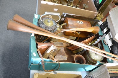 Lot 99 - A quantity of copper and brassware, binoculars, postal scales. etc