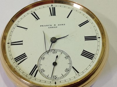 Lot 217 - Pearce & Sons Leicester -an 18 carat yellow gold open face pocket watch