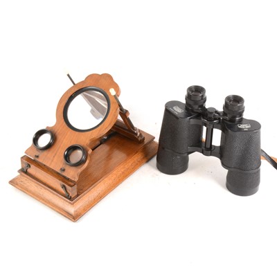 Lot 115 - A VIctorian walnut stereoscopic viewer and a pair of Zeiss binoculars
