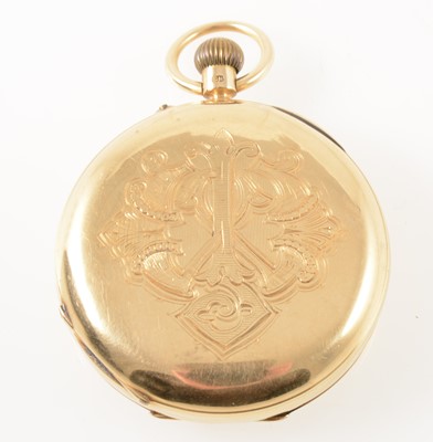 Lot 214 - An 18 carat yellow gold full hunter pocket watch.