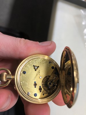 Lot 218 - A small 18 carat yellow gold demi hunter pocket watch.