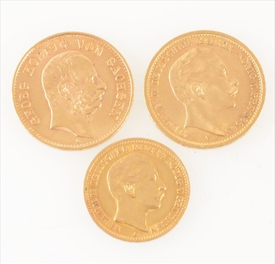 Lot 360 - Two 20 Mark Gold Coins and a 10 Mark Coin.