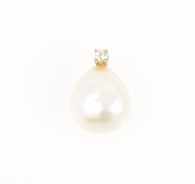 Lot 1244 - A Mabe pearl and diamond pendant.