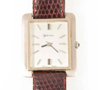 Lot 1384 - Optima - a gentleman's white metal wrist watch.