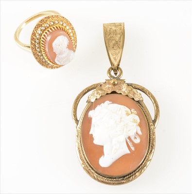 Lot 1278 - A cameo ring and pendant.