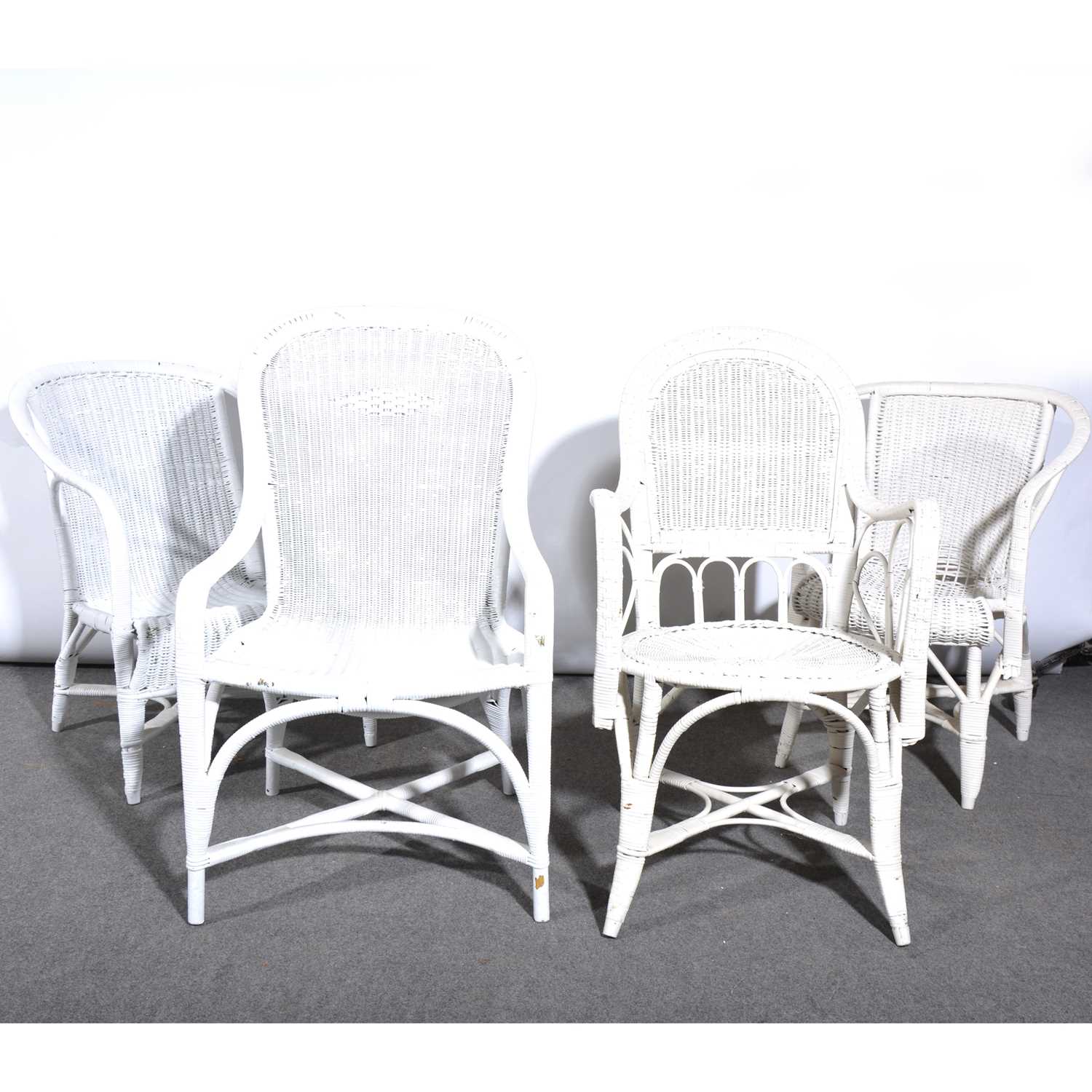 Lot 474 Four various white painted cane conservatory