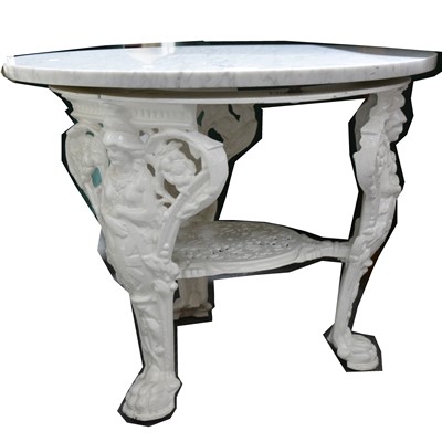 Lot 500 - Small cast iron 'Britannia' table, marble top.