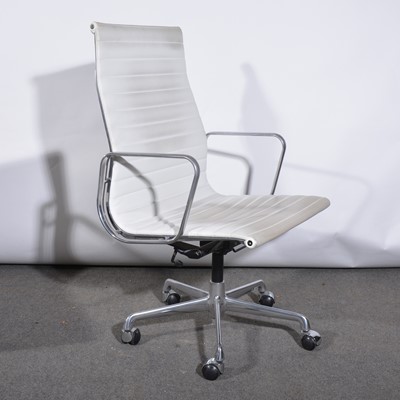 Lot 387 - An aluminium and white leather office chair by ICF, after a design by Charles Eames