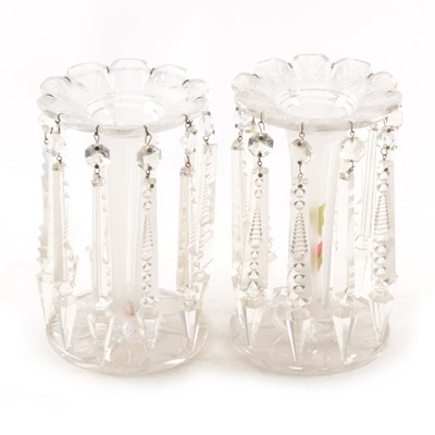 Lot 14 - A pair of Victorian frosted glass lustres