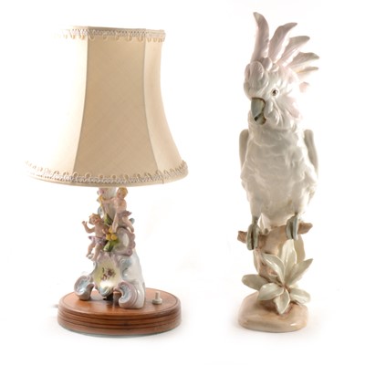 Lot 65 - A Royal Dux model of a Cockatoo, and a Continental figural table lamp