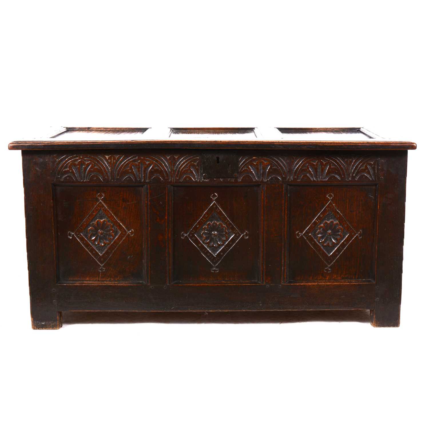 Lot 271 - A joined oak coffer, 17th Century