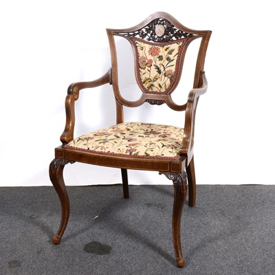 Lot 1573 - Pair of Edwardian bedroom chairs, and an oak dining chair