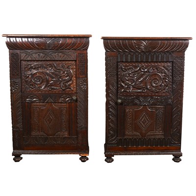 Lot 548 - A pair of Victorian oak pier cabinets