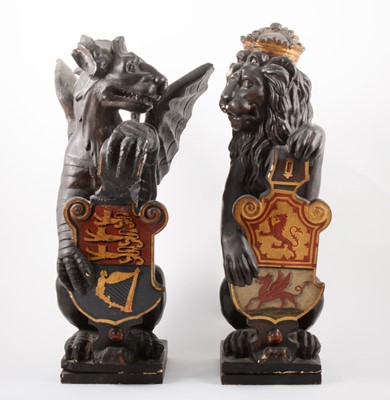 Lot 84 - A pair of painted plaster models of the Royal Supporters