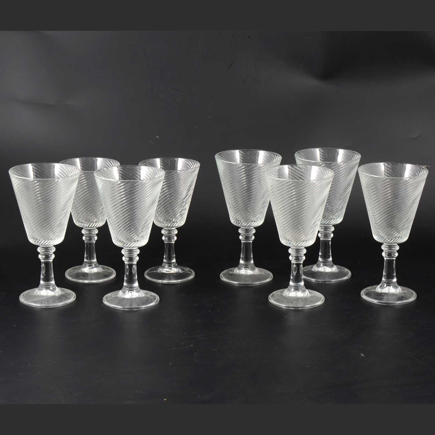 Lot 1013 - Six large wine glasses with spiralled bowls, and two similar smaller glasses