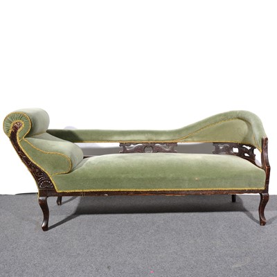 Lot 506 - An Edwardian stained beechwood scroll end chaise longue