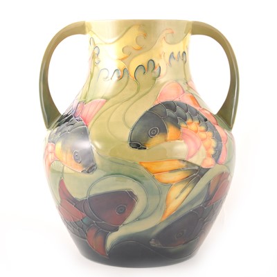 Lot 72 - A large Moorcroft Pottery twin-handled vase, 'Carp' designed by Sally Tuffin
