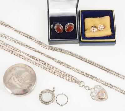 Lot 1346 - A silver watch albert, heavy silver chain, pair of cornelion earrings