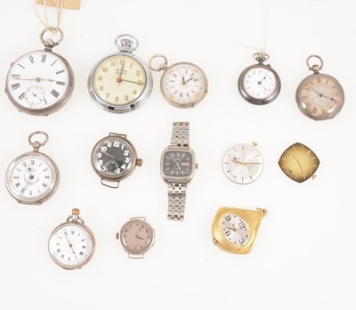 Lot 1379 - A collection of fob and pocket watches, mostly silver, wrist watch and parts.