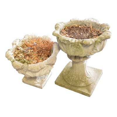 Lot 193 - A pair of concrete campagna-shape garden urns, and another garden urn