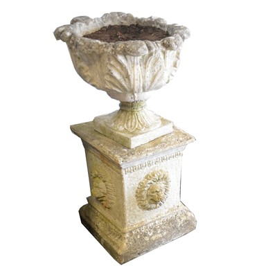 Lot 193 - A pair of concrete campagna-shape garden urns, and another garden urn