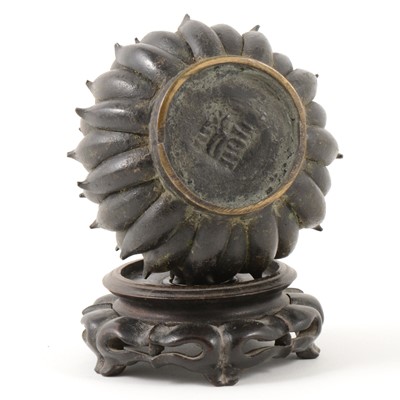 Lot 356 - A small Chinese bronze censer, modelled as a Chrysanthemum head