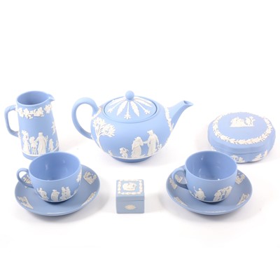Lot 109 - A collection of Wedgwood blue jasperware, including a teapot, 13cm.