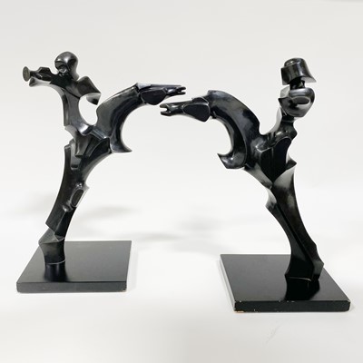 Lot 642 - A pair of abstract Modernist sculptures of figures on horseback, late 20th century