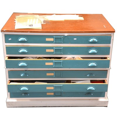 Lot 383 - Painted pine plan chest and artists materials