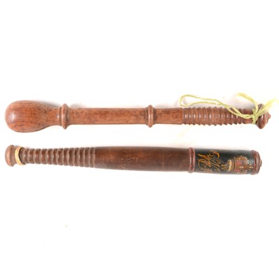 Lot 106 - Two turned wood truncheons, one painted with William IV crest