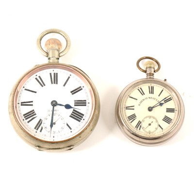 Lot 1376 - Victorian nickel plated Goliath pocket watch, eight day keyless lever movement