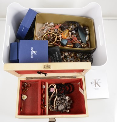 Lot 1397 - A box of silver, Swarovski and costume jewellery