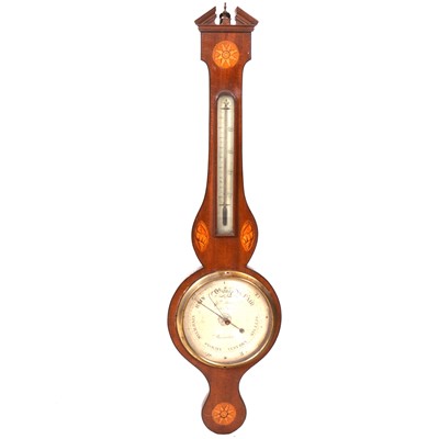 Lot 153 - A William IV inlaid mahogany banjo-shape barometer