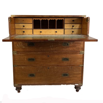 Lot 314 - A Victorian mahogany campaign secretaire chest in two sections