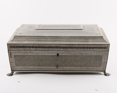 Lot 69 - An Indo-Persian inlaid sandalwood sarcophagus-shaped workbox, probably Vizigatapan, mid 19th century