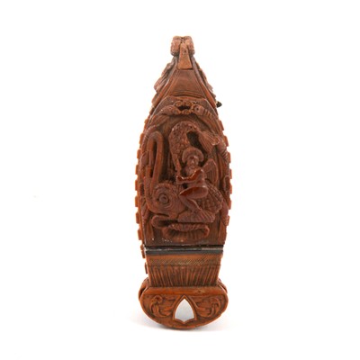 Lot 75 - A carved coquilla nut snuff box, designed as the French ship-of-the-line Victoire